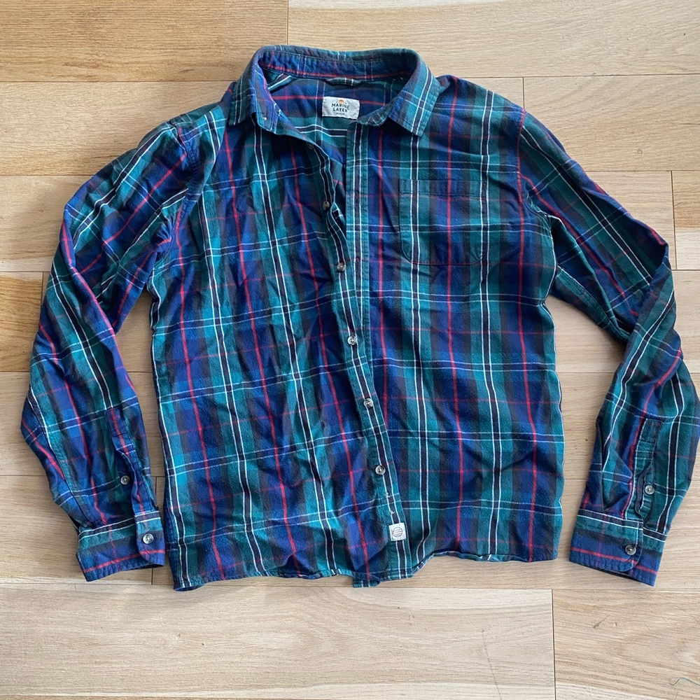 Marine Layer Blue and Green Plaid Flannel